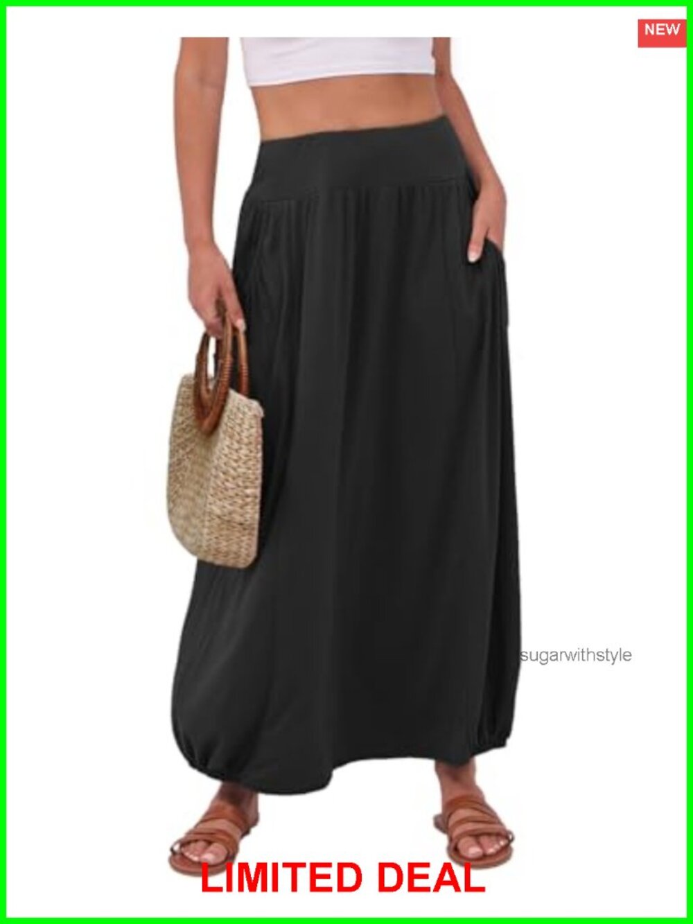 Women's Flowy Boho High Waisted Elastic Waist Maxi Skirt
